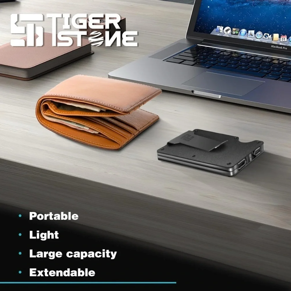 TIGERSTONE Minimalist Slim Metal Wallet Men RFID Blocking Holds 20 Cards Blue